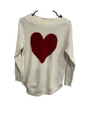 Song N Spirit Large Cream Red Heart Patch Knit Sweater Cotton Soft Girl Cozycore
